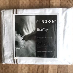 400-Thread Count 100% Egyptian Cotton European Sham. White with Taupe Trim. 2.